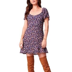 Band of the Free Coraline Purple & Ivory Floral Print Mini Dress Size Medium